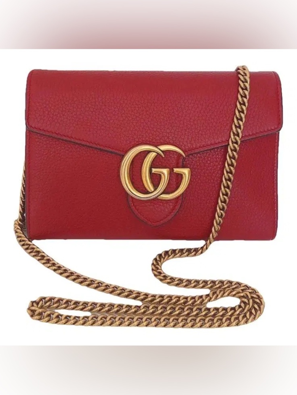 Gucci Red Leather Marmont GG Chain Crossbody